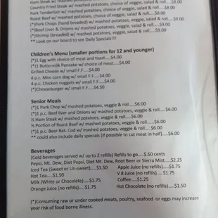 a menu for a restaurant