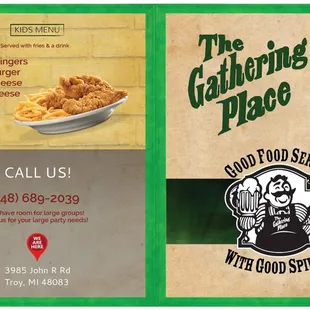 the menu for the gathering place