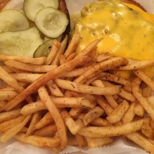 Burger and Cajun fries