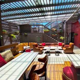 a patio with a lot of furniture