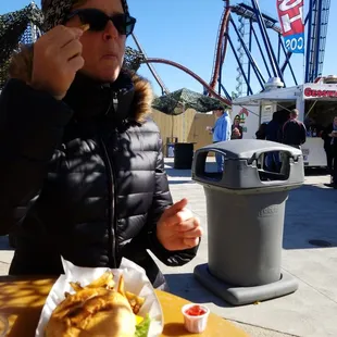 A Gringa eating a Gringa at Cedar Point.