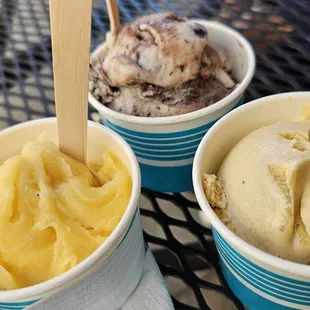 Passion Fruit, Cookies &amp; Cream, and Pistachio (L-R)