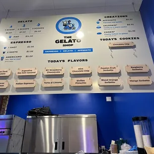 a menu on the wall