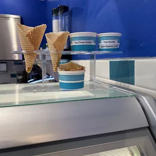 ice cream cones on display