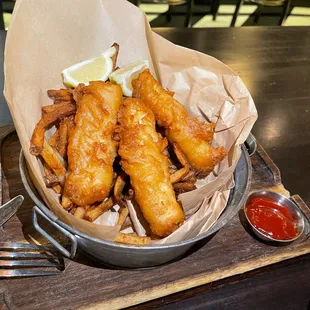 Fish and chips. Normal price at $16. At $8 during the 11-3 lunch special.