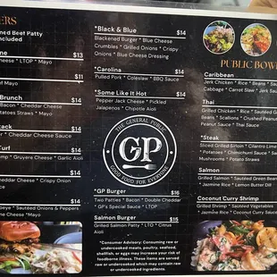 Menu: burgers and bowls