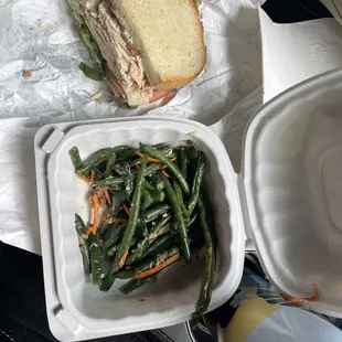 Turkey sandwich and garlic green beans.