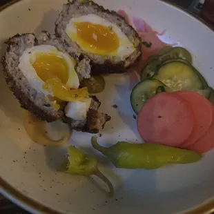 Scotch egg with pickles