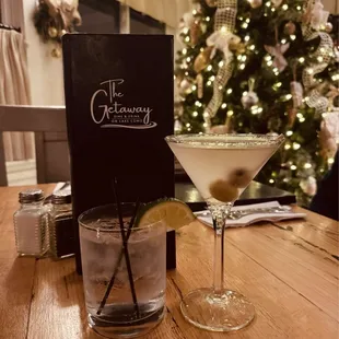 Some Getaway cocktails: gin and tonic and a dirty martini. Well made by the bartender!