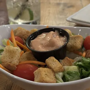 Side salad option with entree. 1000 dressing.