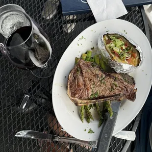 Kansas City Strip, loaded baked potato