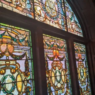 a stained glass window in a bar