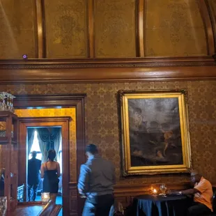 a group of people standing in a room