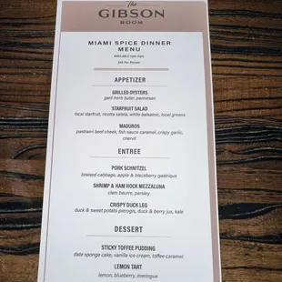 Miami spice menu