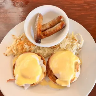 Eggs Benedict with a side of sausage