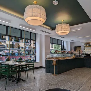 a restaurant with a large window