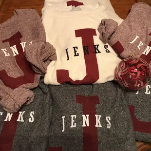 Cute cozy Jenks sweatshirts! Can be custom printed.