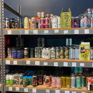 a variety of cans of beer