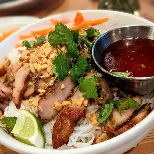 a bowl of asian food