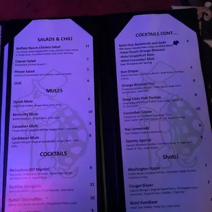 Food and drink menu