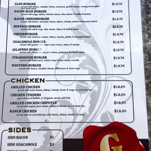 Burgers chicken and sides