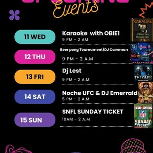 The schedule for Sept 11th -Sept 15th packed with full of action!