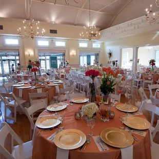 From this view of the Glendale Lyceum ballroom, you can see into the green sunroom (ahead) and the pale yellow tea room (right).