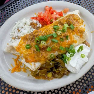 Breakfast burrito (with chorizo.) Solid. Decent green chili.