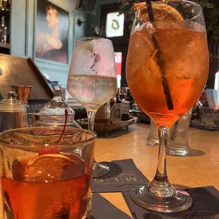 Negroni on the rocks + Aperol Spritz twist