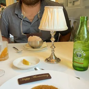 Earl grey crème brûlée and peach sorbet