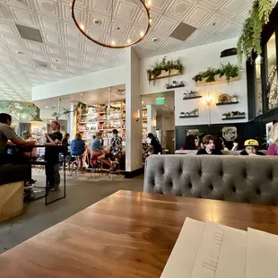 Restaurant interior view from large booth.