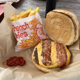 Double without egg or onions.  Picture really doesn&apos;t do it justice.