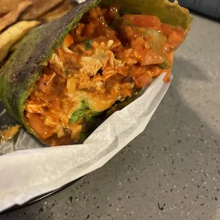 a burrito and french fries