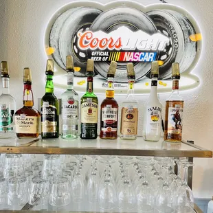 bottles of alcohol and glasses