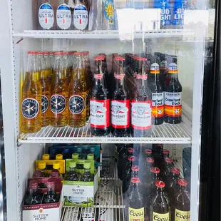 a refrigerator full of drinks