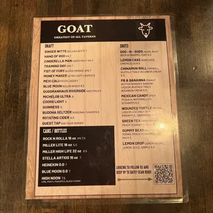 Draft/Shots Menu