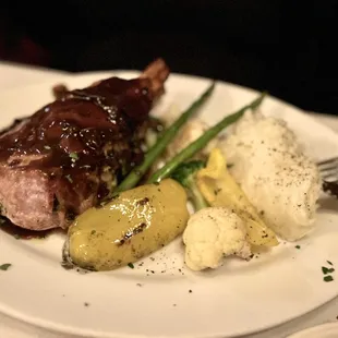 Special; Stuffed Pork Chops with Spinach &amp; Prosciutto, veggies &amp; mashed potatoes.