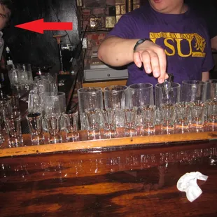 when you order 40 flaming Dr. Peppers on Saturday night... this is the look your get from other patrons waiting to drink... oops