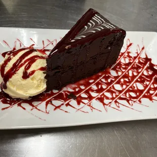 50 shades of chocolate cake with raspberry reduction
