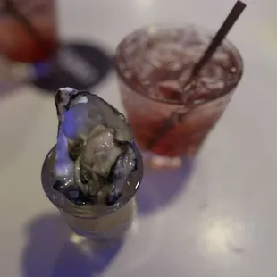 Oyster shooter and vodka cranberry