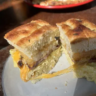 Sunrise sando cut in half