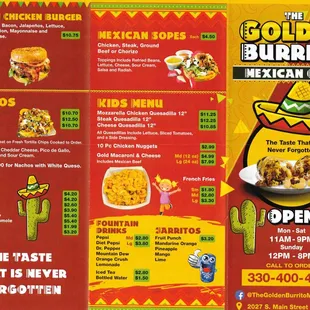 First page of takeout menu