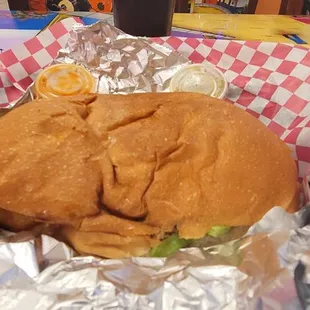 #27 Torta with brisket, lettuce, tomato, mayo, avocado, and beans. Delish!