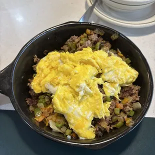 Hamburger skillet breakfast.