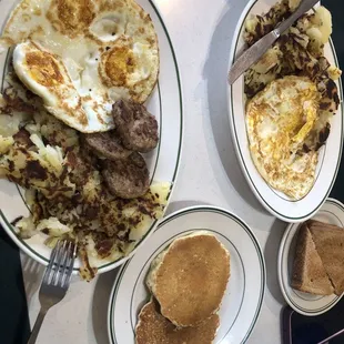 Turkey patties, chocolate chip pancakes. :-)