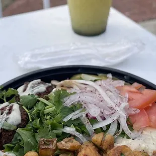 Chicken shawarma bowl and mint tea