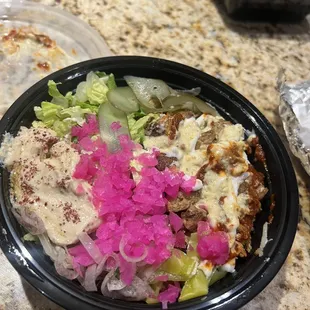 1/2 rice 1/2 lettuce Chicken Shawarma Bowl.