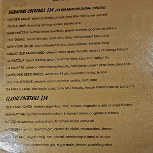 Cocktail List