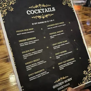Cocktail menu
