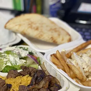 Beef Shawarma Plate &amp; Greek Fries at The Golden Olive